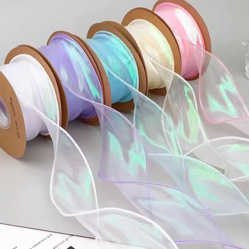 40mm 10Yards Fishtail Organza Ribbon Reflective Iridescent Wavy Edge Ribbon for Gift Wrapping DIY Bow Bouquet Voile Ribbons