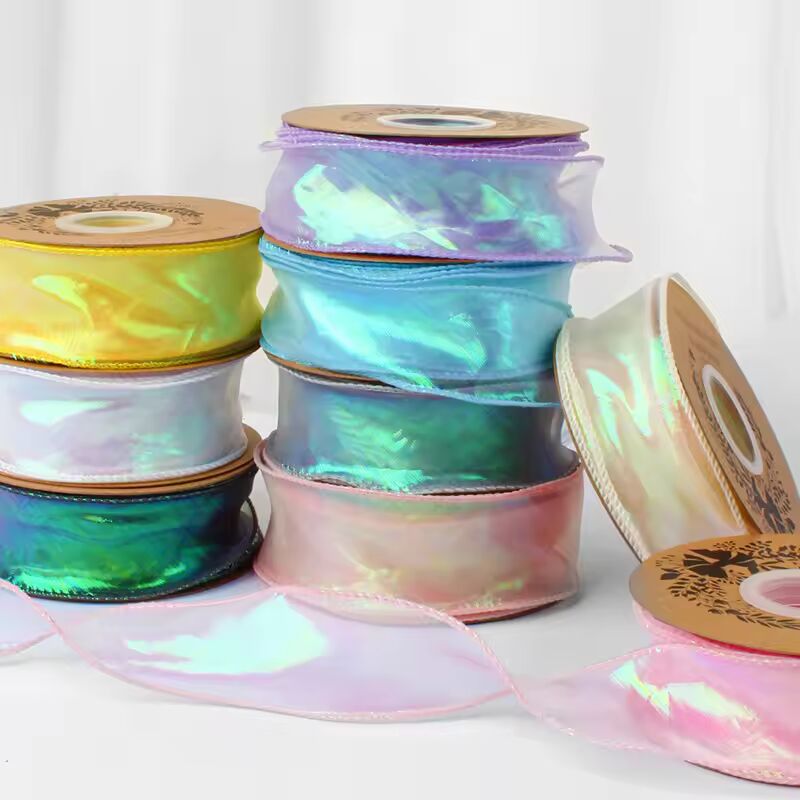 40mm 10Yards Fishtail Organza Ribbon Reflective Iridescent Wavy Edge Ribbon for Gift Wrapping DIY Bow Bouquet Voile Ribbons