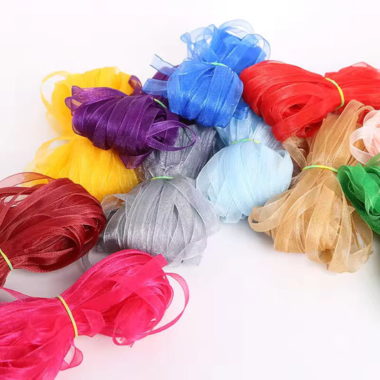 6mm (10 Meters/lot) Organza Chiffon Ribbon for Sewing Wedding Party Handmade Decoration Webbing DIY Christmas Gift Packing tape